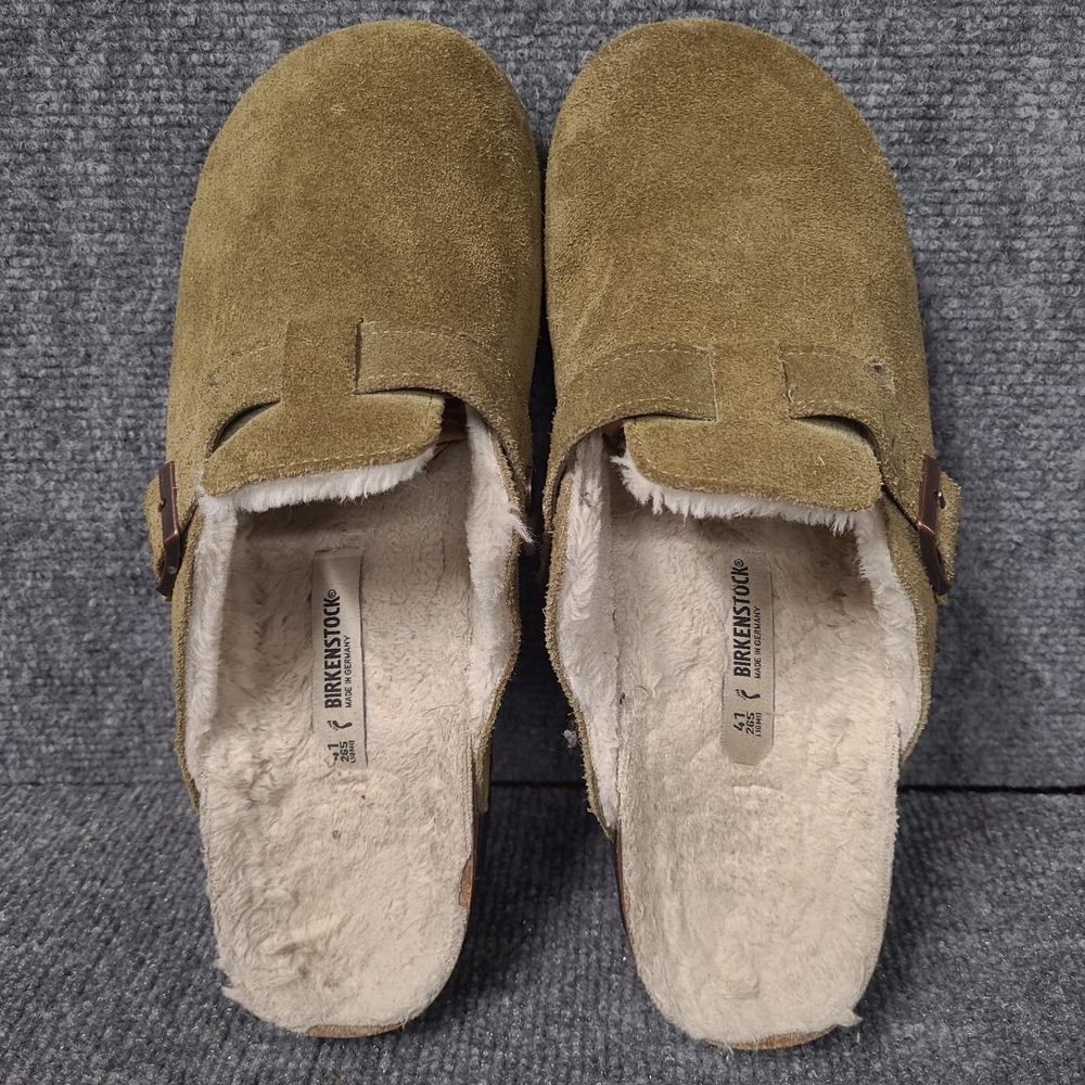 Birkenstock Boston Shearling Clogs EU 41 /Ladies 10 Sage Green Suede Shoes Mules - Picture 5 of 16